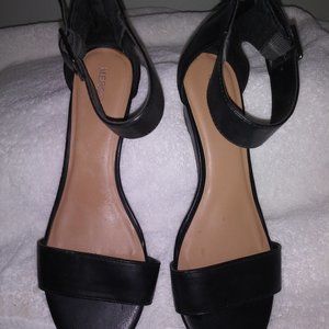Merona black low wedge ankle strap back zipper sandal